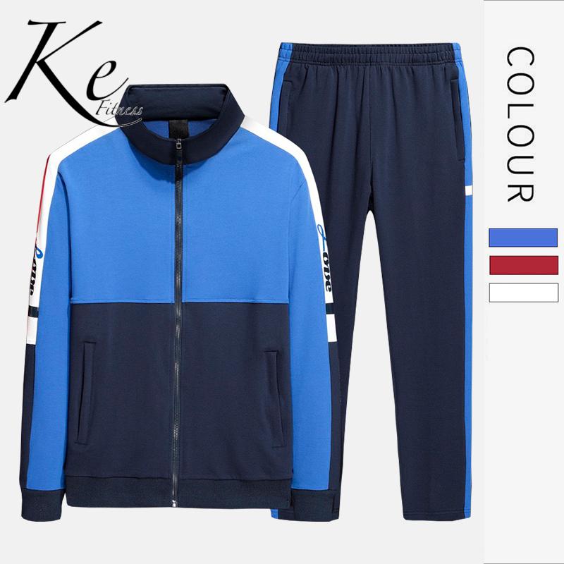 

KE 2020 spring new couple wear spring two-piece cotton men's sports suit sportswear men tracksuit women sports set women, Azul