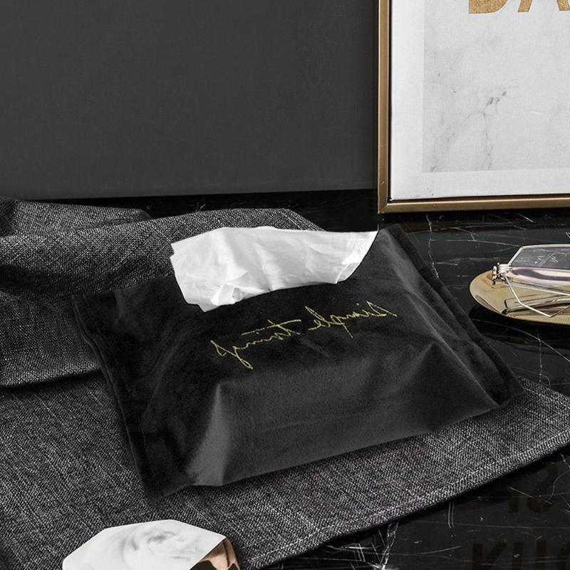 

Tissue Box Nordic Embroidery Velvet Tissue Box Napkin Holder Cover Car Sofa Hotel Home Decorative Paper Towel Container Case