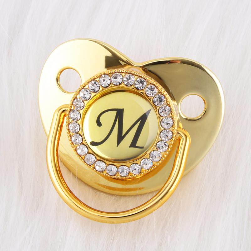 

0-12 Month BlingBling Luxury Golden Baby Pacifier 26 Initials BPA Free Infant Soother Chupete Sucette Schnuller Baby Shower Gift