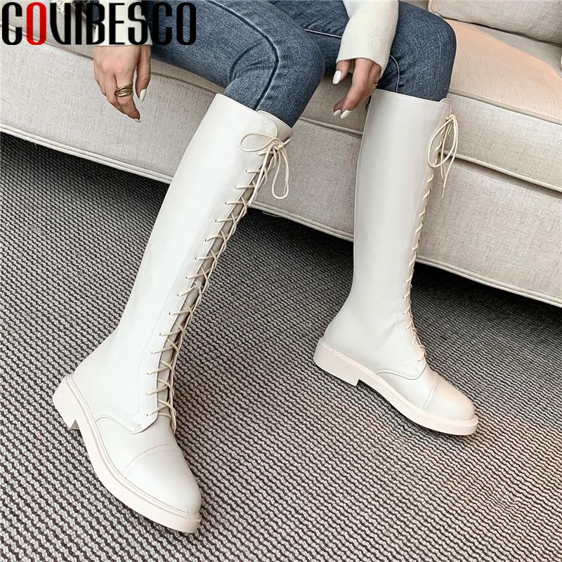 

COVIBESCO Fashion Women Knee-High Boot Back Zipper Corss-Tied Long Shoes Woman Thick Heels 2020 Autumn Winter New Round Toe Boot, Black