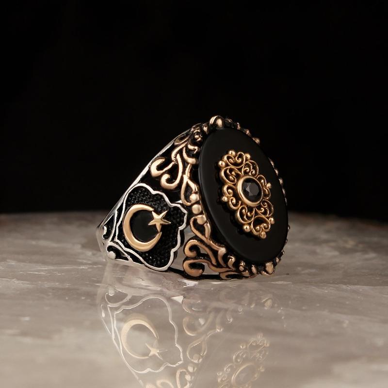 

The moon the stars Model Onyx Gemstone 925 Sterling Mens Silver Ring