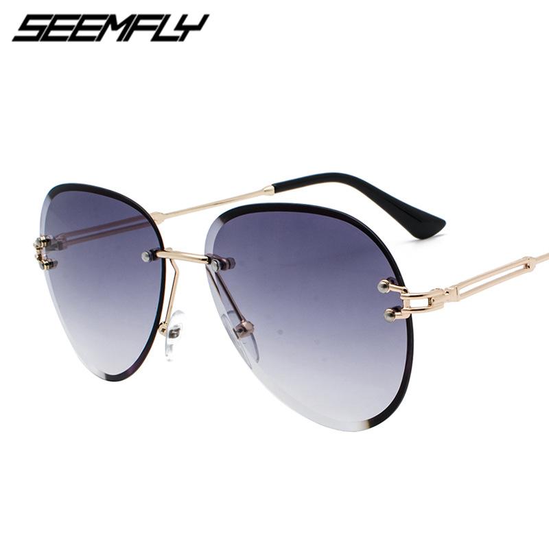 

Seemfly Round Sunglasses Women Men Luxury 2021 Fashion Gradient Rimless Cutting Sun Glasses Female Goggle UV400 Shades Eyewear