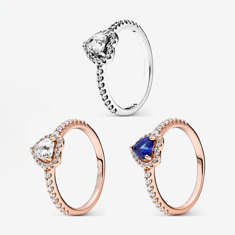 

Cluster Rings 2021 925 Sterling Silver Shining Blue Elegant Heart Pan Ring Is Suitable For Women's Gift Wedding Diy Jewelry