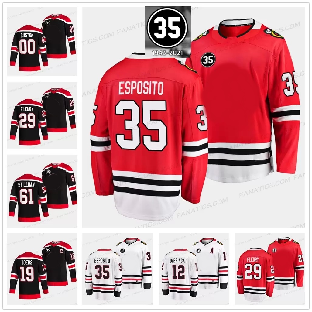 

29 Marc-Andre Fleury 35 Patch Honor Tony Esposito Jersey Jonathan Toews Seth Jones Alex DeBrincat Patrick Kane Kirby Dach Adam Gaudette Jerseys Heiying, Womens s-2xl 2021 reverse retro