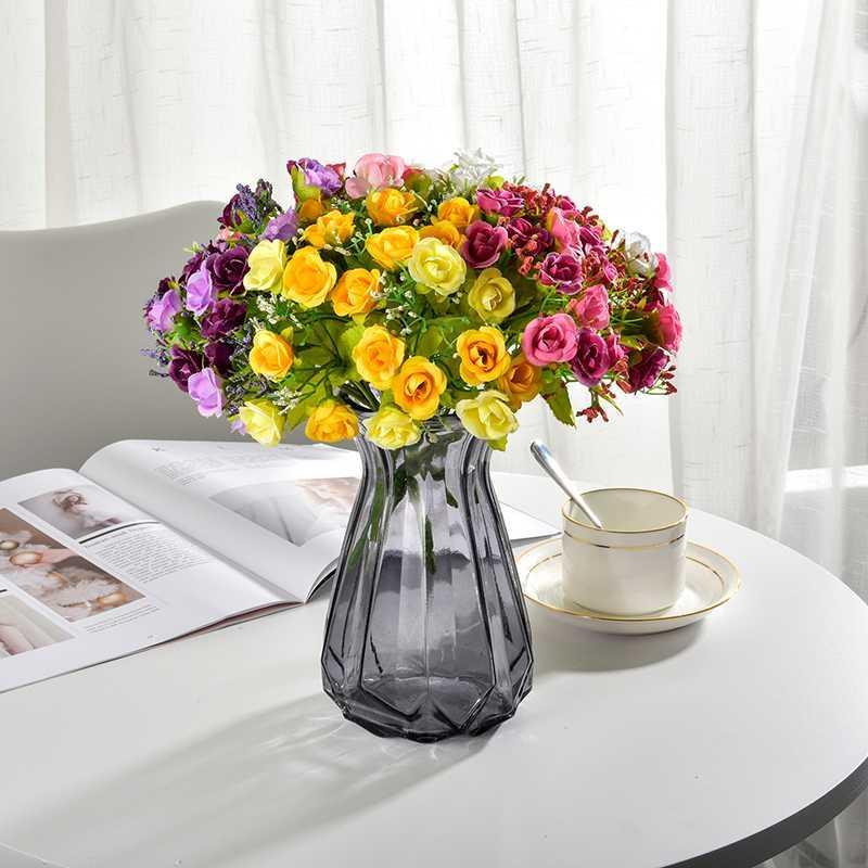 

21 Heads Romantic Provence Decoration Rose Flower Silk Artificial Flowers Simulation Flower Wediing Party Home Table Decor1, Beige