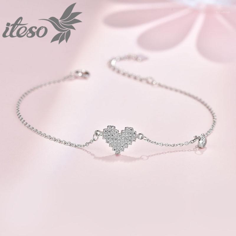 

ITESO 2020 New Heart Crystal Charm Bracelets Trendy Romantic Cute Bracelet For Women Fine Jewelry Valentine's Day Gifts1