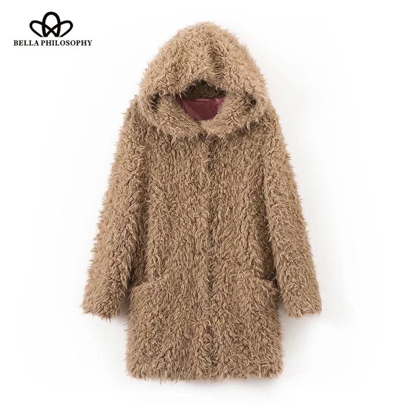 

Bella Philosophy 2020 Autumn Faux Fur Women Casual Coat Fashion Long Sleeves Female Fashion Slim Fur outwears jacket for Women, Khaki