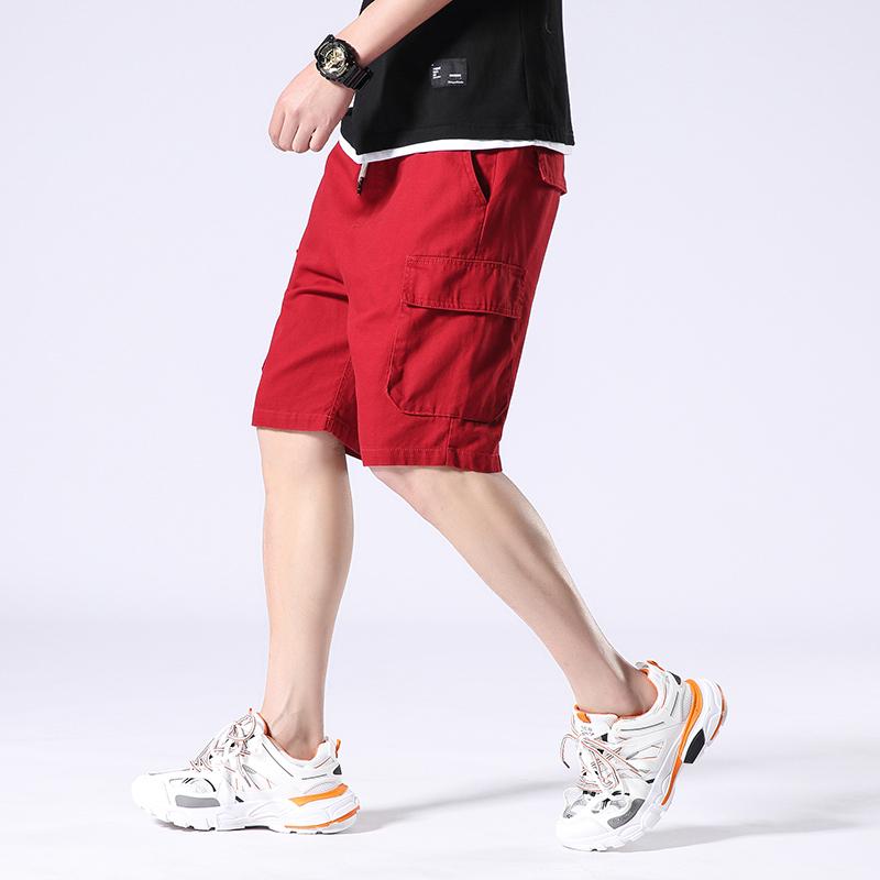 

2020 Summer Solid Cargo Shorts Men Pocket Casual Cotton Elastic Waist Bermudas Male Style men Streetwear Jogger Shorts, Khaki