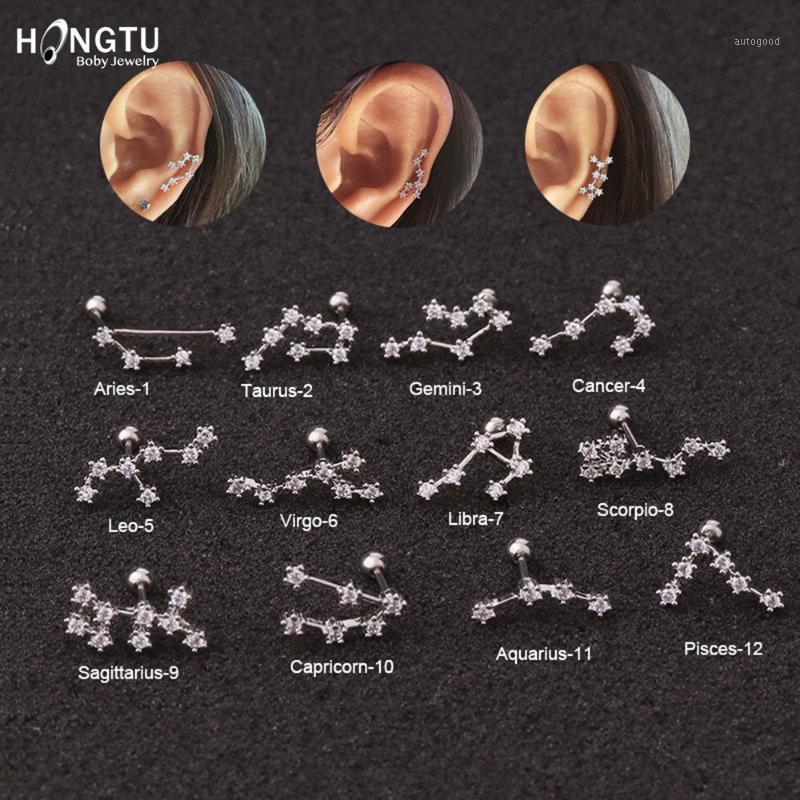 

Stud HONGTU 1PC 12 Constellation Zircon Tragus Ear Piercing Steel Shaft Bar Star Daith Earrings Cartilage Studs 20g1