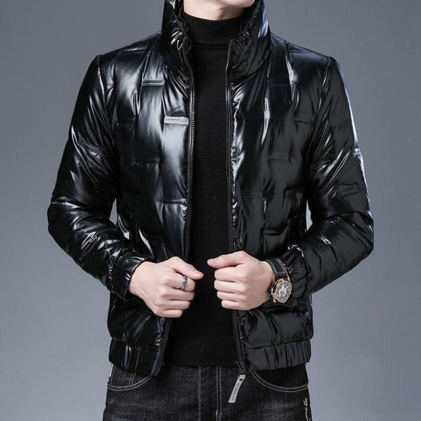 

Bright face light and thin down cotton short winter new Korean thickened warm stand collar men's et fashion, Black