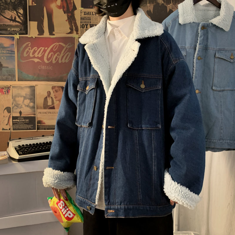 

2021 Men's Casual Denim Warm Coats Winter New Woman Oversize Jacket Thickened Loose Korean Streetwear Male Clothing Wujl, Lightblue