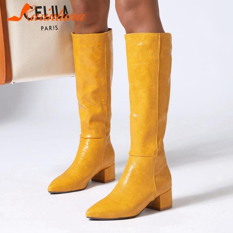 

Karin 2020 Hot Sale Plus Size 47 Fashion Boots Woman Shoes Chunky Heels Slip On Pointed Toe Spring Autumn Knee High Boots1, Black