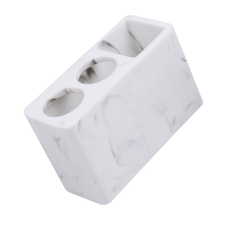 

3 Compartments Bathroom Toothbrush Stand Resin Marbled Grain Toothpaste Holder