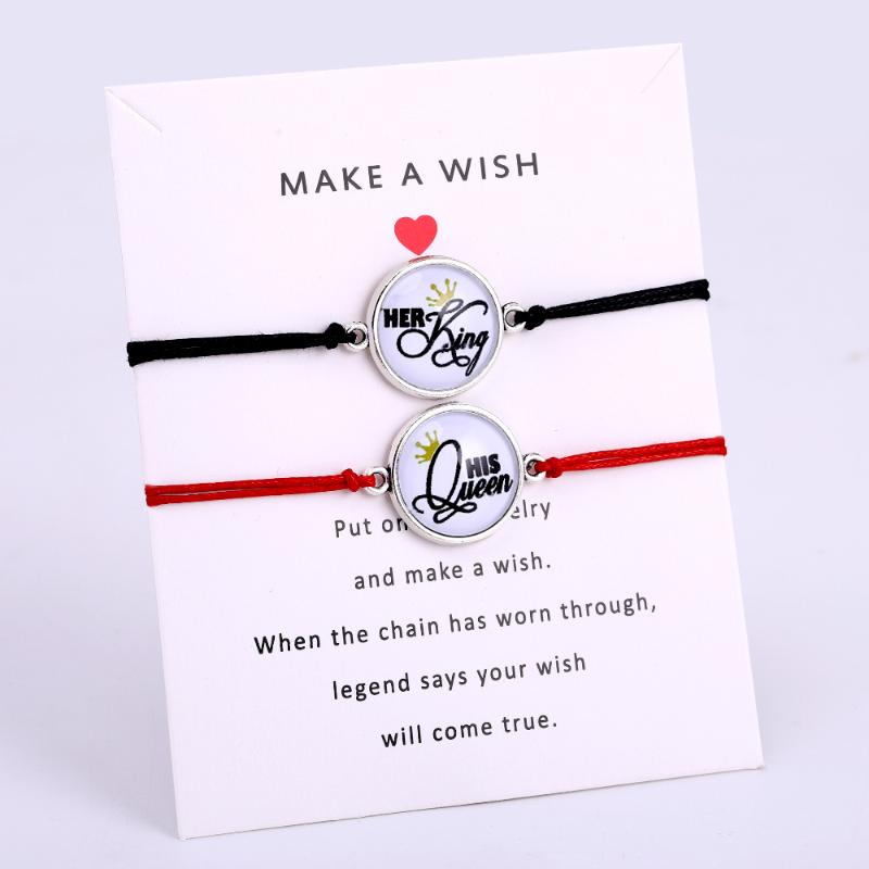 

Charm Bracelets A SET-King Queen Lover Crown Rope Chain Jewelry Women Men Unisex Friendship Christmas Gift Drop