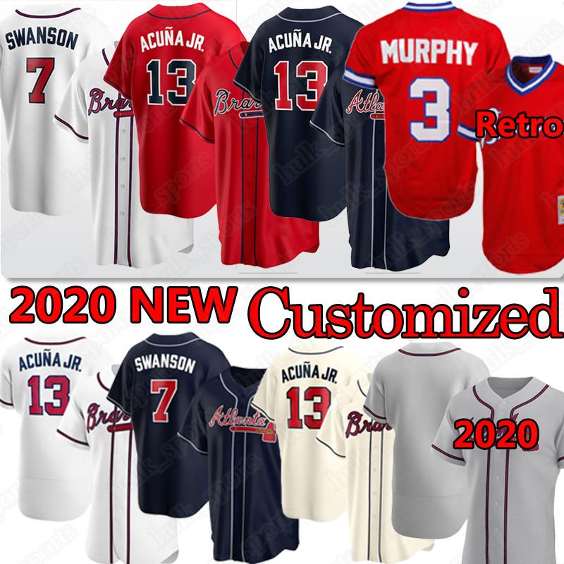 

13 Ronald AcuÃ±a Jr. Atlanta Jersey Braves 5 Freddie Freeman 3 Dale Murphy 7 Dansby Swanson 2020 Custom baseball jerseys, Blue;black