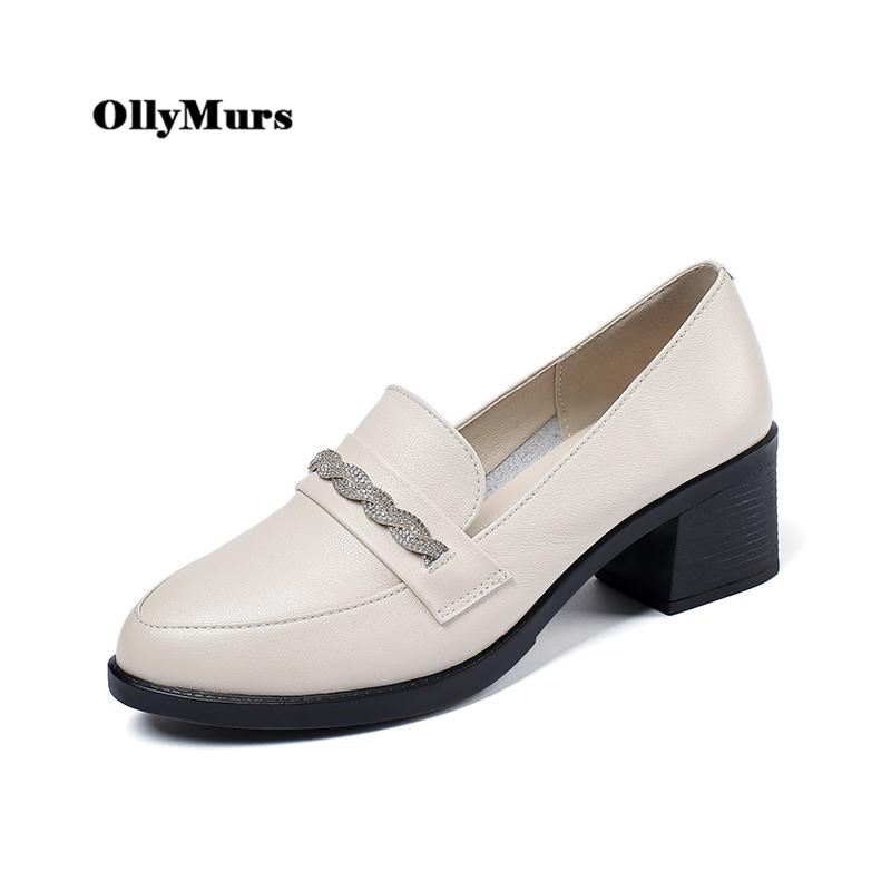 

OllyMurs Women's Pumps Genuine Leather Square Toe Classic Women Shoes Shallow Comfortable Heels Office Shoes for Women 2021, Black