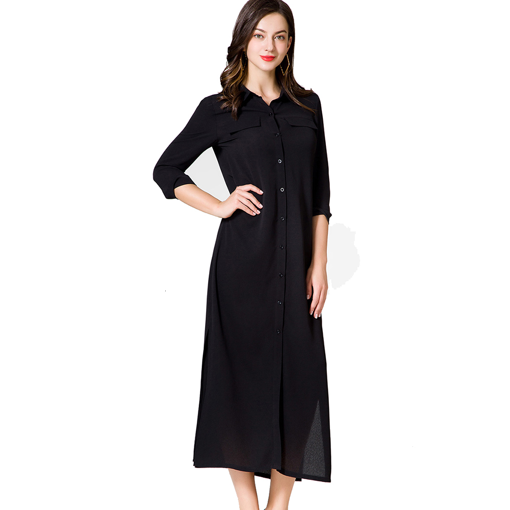 

2021 New Women Casual Sleeve Solid v Neck Pockets Style Long Shirt Single-breasted Maxi Es Vestidos Mp89, Wine red