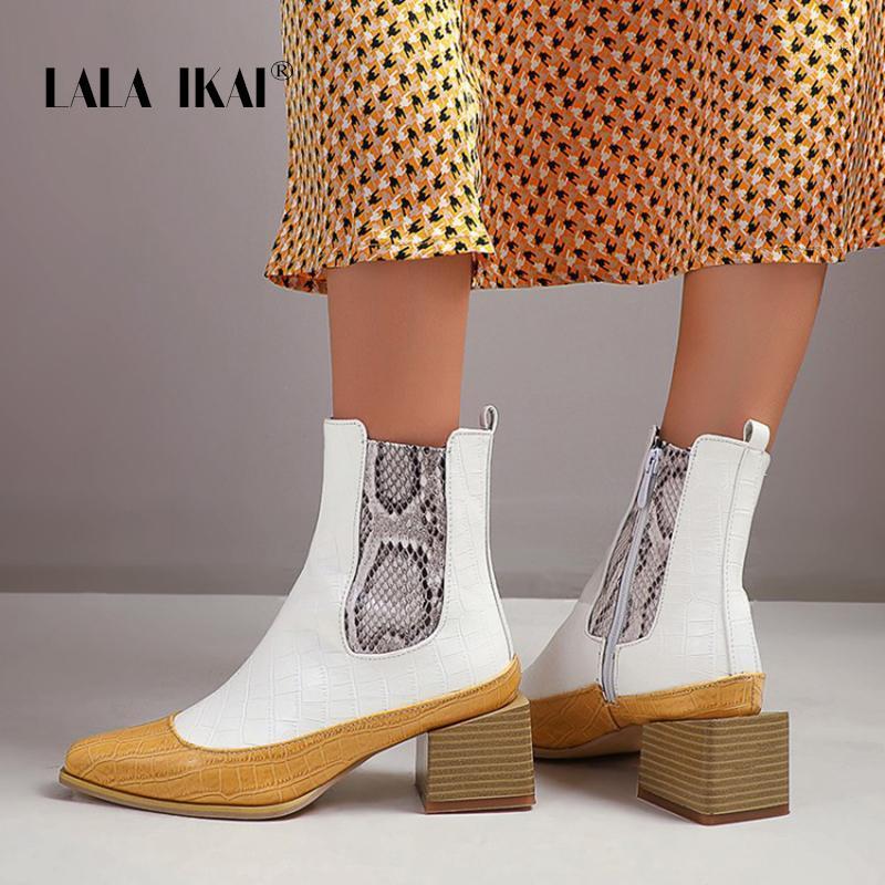 

LALA IKAI Boots Women Autumn Winter 2020 Patchwork Ankle Boots High Heels Short Feminine Shoes Women's Booties XWC10269-41, Black