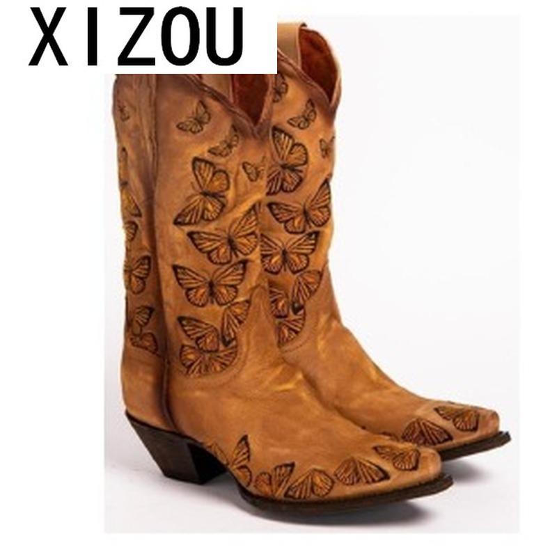 

2020 Fashion Retro Women Boots Platform High Heels Autumn Winter Casual Boots Cowboy Western Knee High Women Botas Mujer, Black