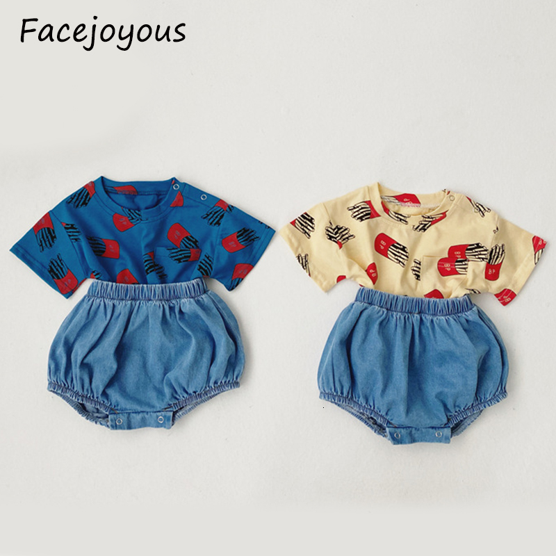 

2021 Summer New Clothing Set Toddler Infant Girls Cartoon Print t Shirt Baby Boys Pp Pants Denim Shorts Clothes Sets Byb1, 3589blue
