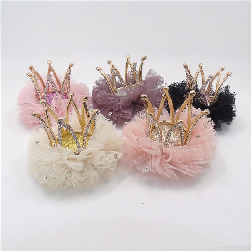 

1pc Luxury Free Size Gold Metal Crown Hair Clips Girls Birthday Party Hair Barrette Gift Royal Tiara Hairpin with Rhinestones, Pink