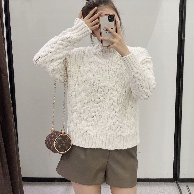 

2021 New Autumn Winter Women Solid Knitted Sweater Thicken Elegant Half Turtleneck Pullovers Warm Long Sleeve Jumper Casual Streetwear Fy3c, Beige