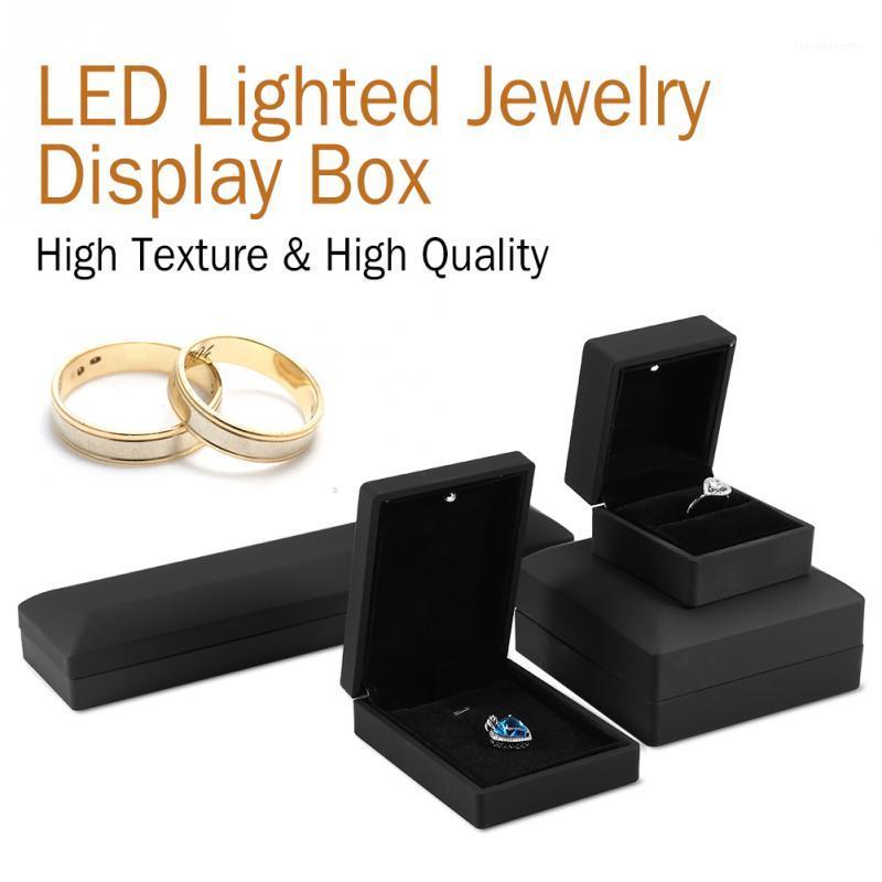 

LED Lighted Jewelry Box Ring/Pendant/Bracelet/Necklace Jewelry Display Case Gift Storage Box 4Types Wedding Engagement Ring1, Black;white