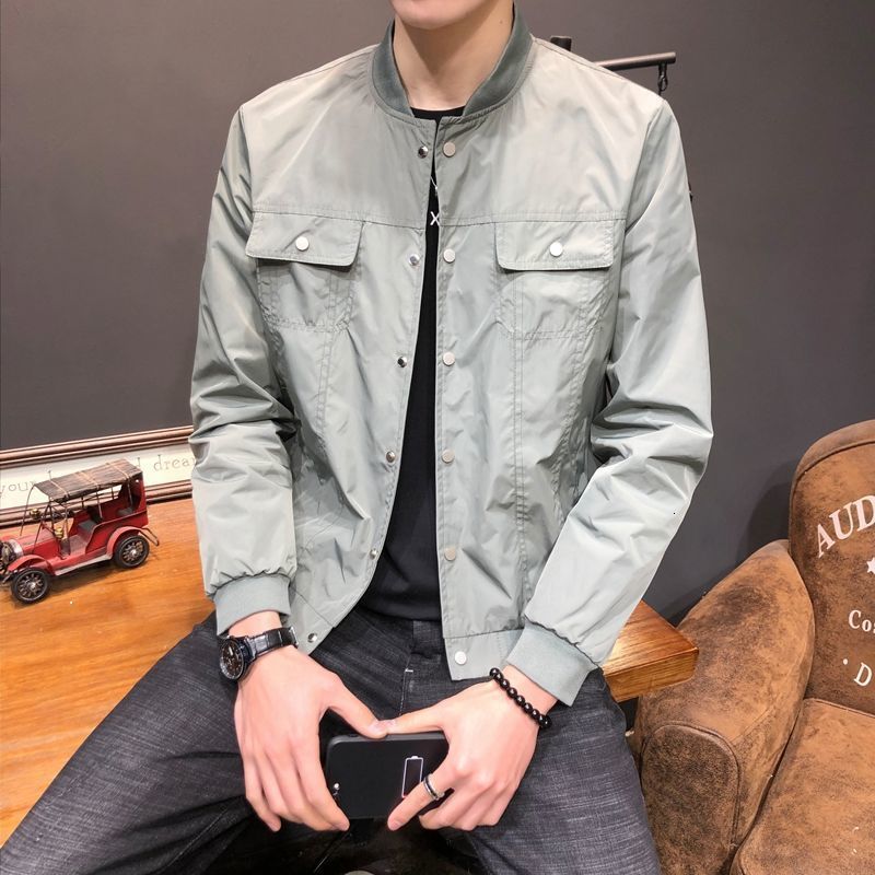 

Autumn 2021 New Men's Thin Baseball Uniform All-match Black Jacket Free BPFU, Army green.