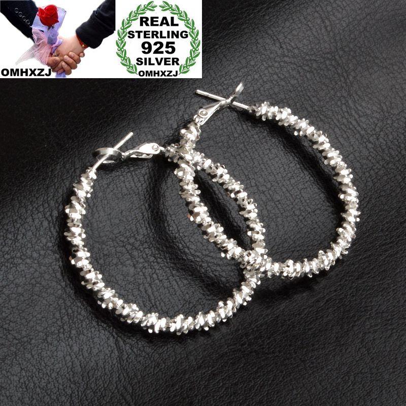 

OMHXZJ Wholesale Personality Fashion Woman Girl Party Wedding Silver Oversize Round 925 Sterling Silver Hoop Earrings YE400