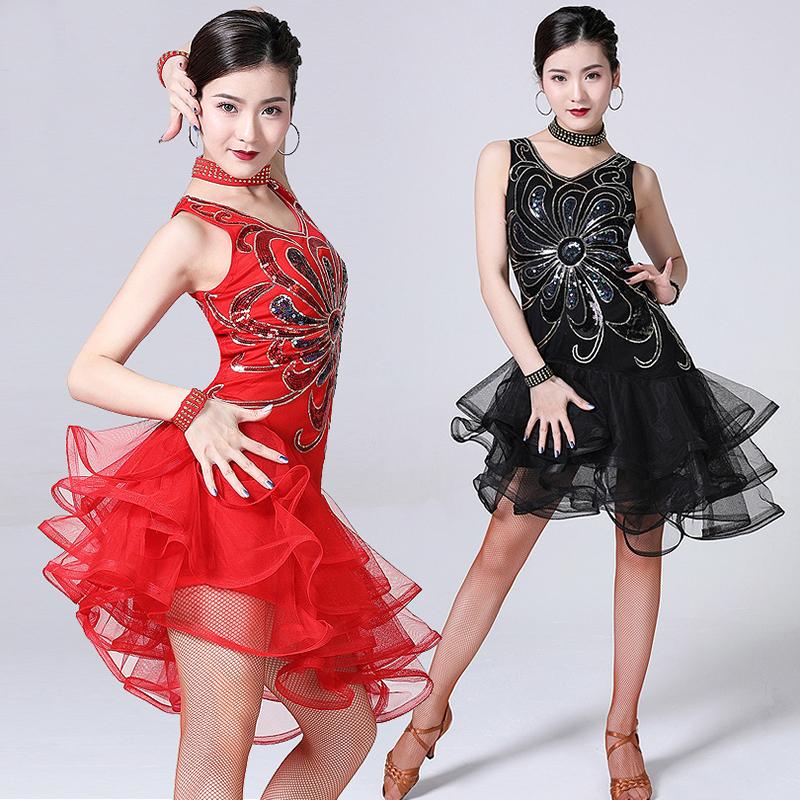 

2021 Women Latin Jazz Dance Dress Performance Sequin Beaded Embroidery Girls Lady Sexy Salsa/Ballroom/Tango/Cha Cha Competition, Black