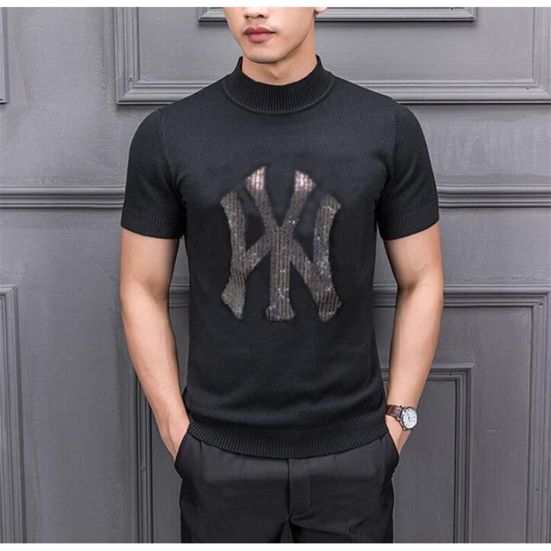 

2021 New Man Round Neck Short Sleeve Diamond Stone Youth Fashion Slim Sweater Yihc, As shown