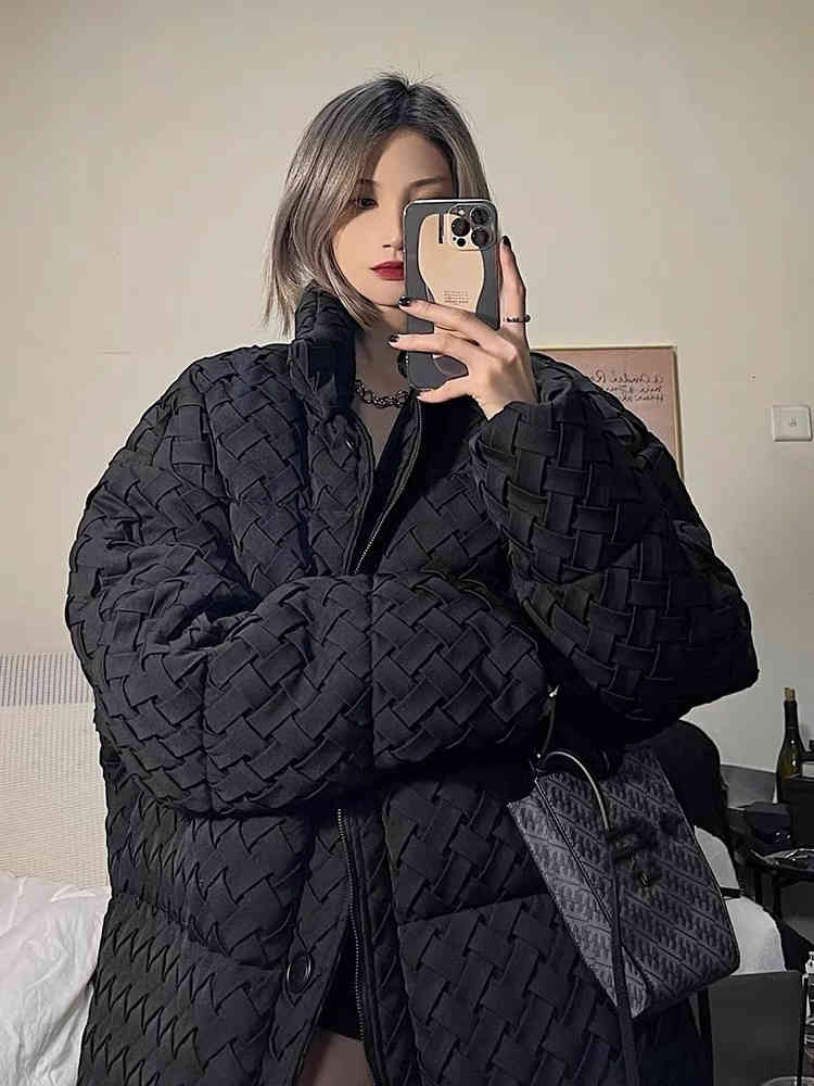 

Women' Wool & Blends High version bv winter three-dimensional warm profile woven turtle back large men' and women' cotton jacket W8RI, Black