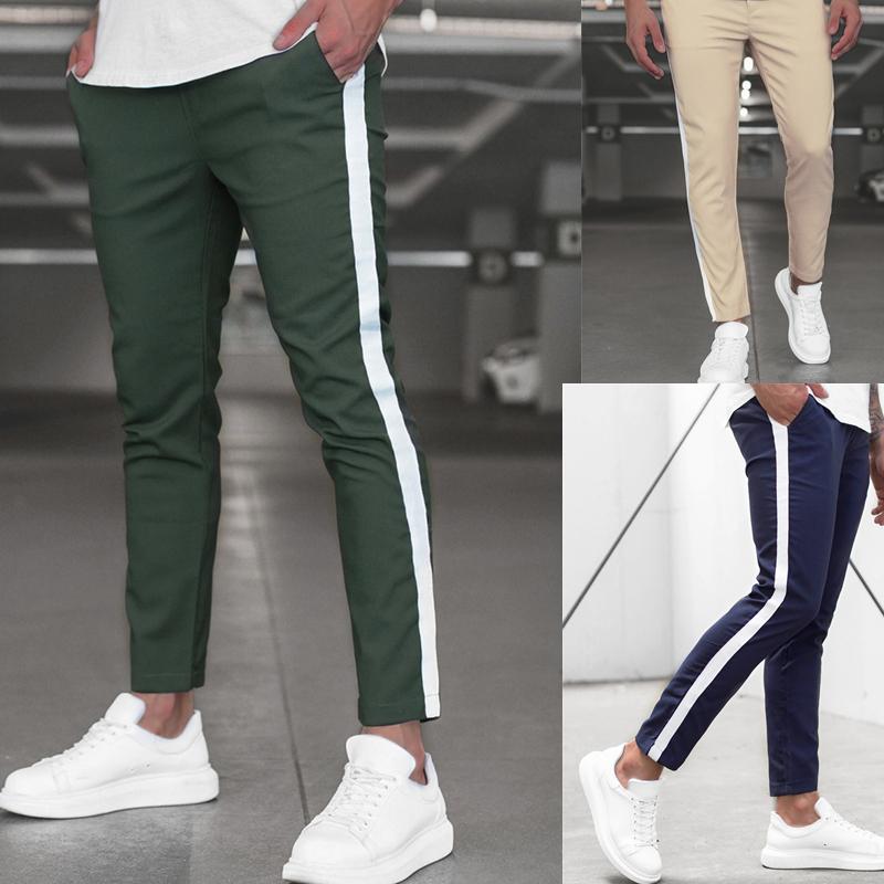 

Man Pants New Fashion Streetwear Stitching Color Joggers Hip Hop Long Pants Men Elastic Waist Fitness Exercise Jogger, Gray