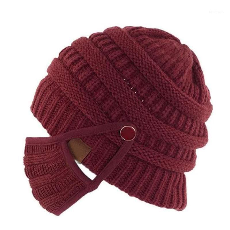 

NEW Knit Beanie And Face Cover Set Detachable Face Covering Knitted Warm Hat for Women Men1, Red