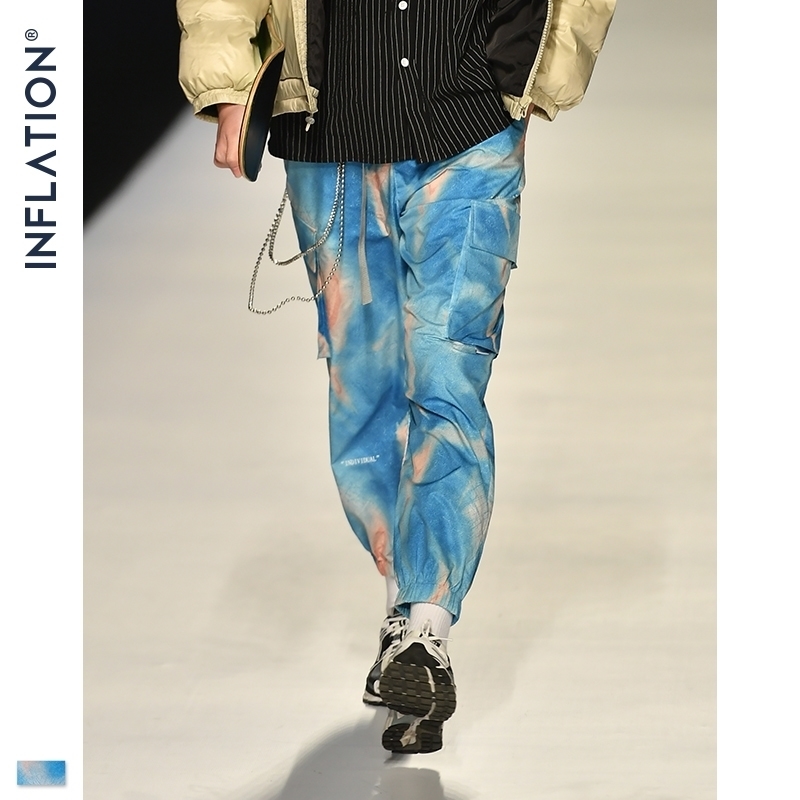 

INFLATION FW Men Die Dye Jogger Pants Loose Fit Men Autumn Jogger Pants Elastic Waist Men Streetwear Tie Dye Pants 93423W 201116, Blue