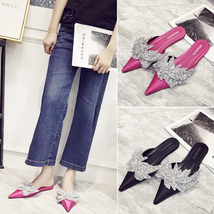 

Moraima Snc 2019 New Fashion Slipper Series Pointed Toe Flat With Crystal Lady Shoes For Summer Woman Outside Slides Cozy1, Black