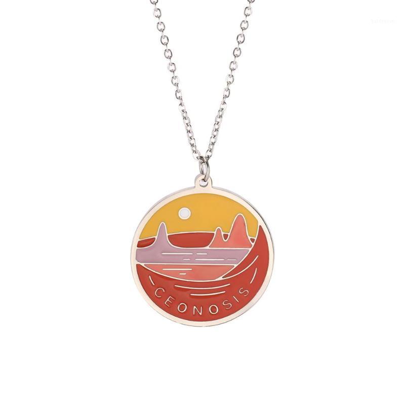 

ZDM0012 Hot selling 2020 latest design colorful pattern necklace round shape custom letter stainless steel necklace for gift1