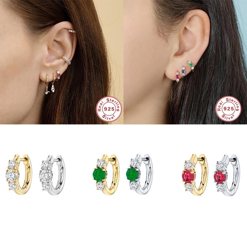 

CANNER 2PCS 925 Sterling Silver Bling Crystal 9mm Pendientes Hoop Earrings for Women lovers' Girl Round Earring Luxury Jewelry