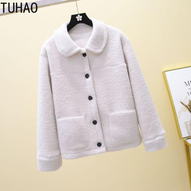 

TUHAO Autumn Winter Office Lady Woman Thickened Coats vintage Women' Loose Korean Lamb Wool Jacket Fur Coat Top Warm Clothes, White