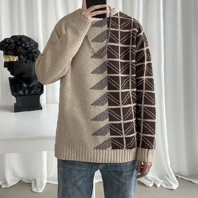 

Men's Blouse 2021 Autumn Thin New Winter Jacquard Knitted Neck High Sweater Leisure Male Clothing XKJX, Brown