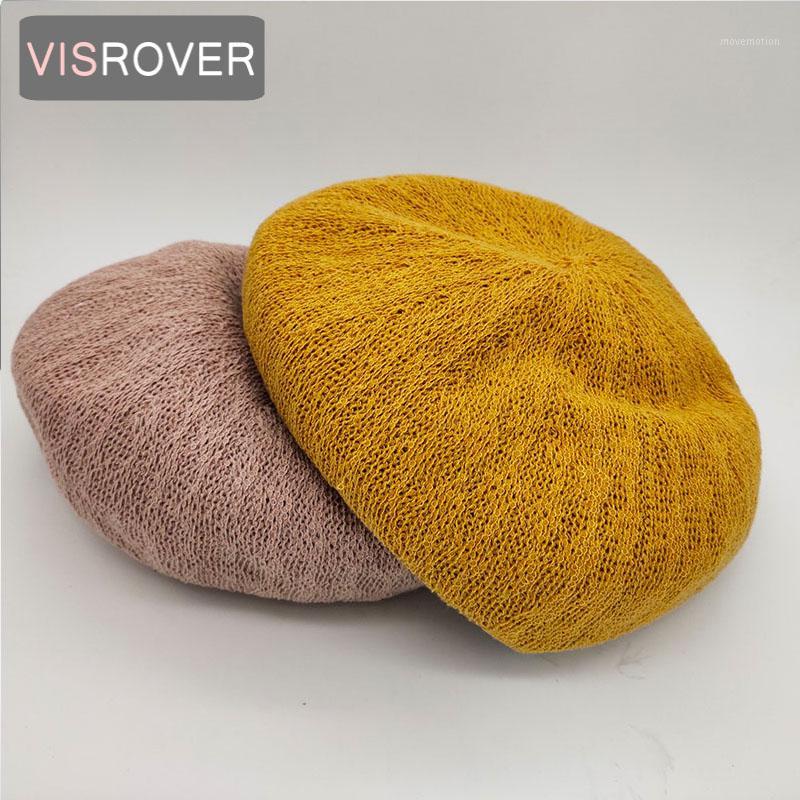 

VISROVER 4 colorways solid color summer beret female acrylic cap spring summer autumn hat solid color top quality Women Boina1, Yellow