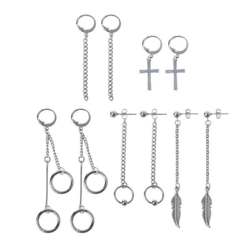 

Korea Jewelry KPOP Hip Hop Punk Titanium Steel Tassel Chain Drop Earring Kit