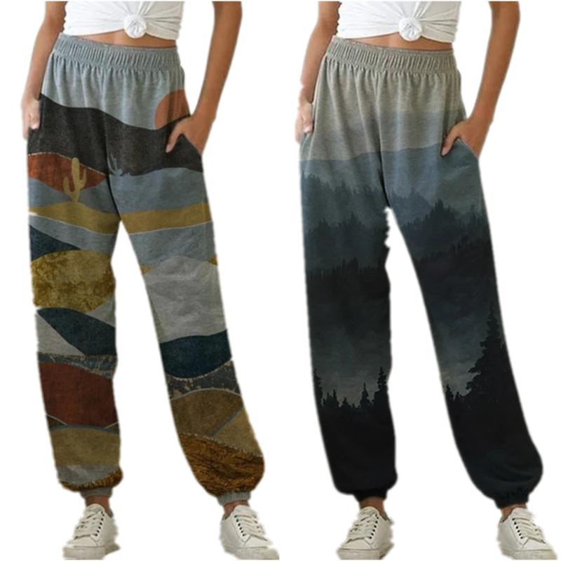 

Women Sport Pants Baggy Sight Printed High Waist Jogging Trousers with Pockets Female Fitness Outdoor Running Sweatpant Oversize, As the picture