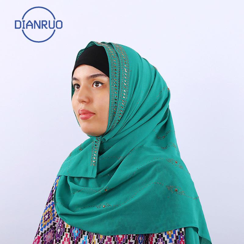 

DIANRUO Hot Women Muslim High Quality Solid Plain Chiffon Hijabs Long Georgette Scarf Shawls Islamic Headwear Wraps Scarves R489
