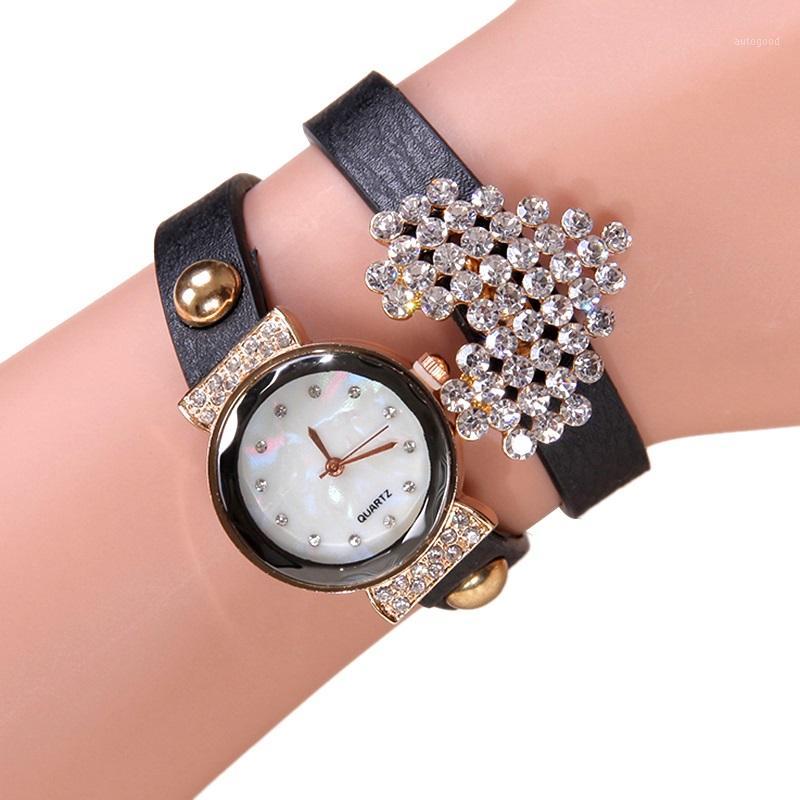 

Wristwatches Top Pu Leather Bracelet Watch Women Rhinestone Crystal Stones Heart Wristwatch Woman Fashion Girl Lady1, Brown