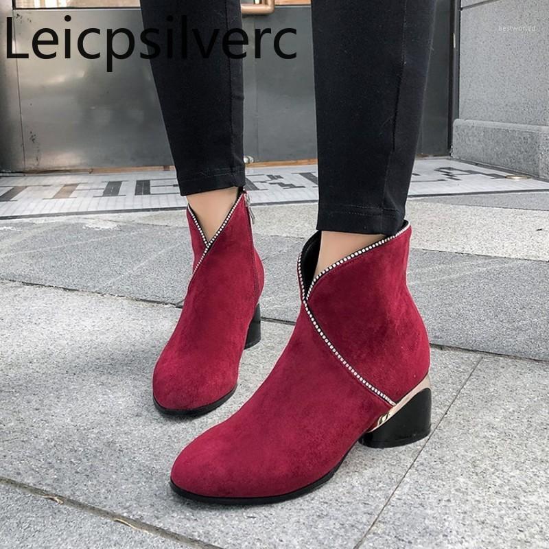 

Women's Boots The New winter fashion Round head zipper mid heel Ankle boots Women's shoes plus size 33-43 Heel Height 6cm black1, Beige
