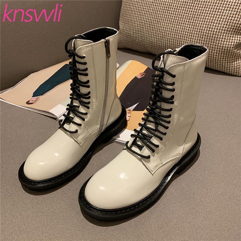 

Casual Flat Knight Short Boots Woman Genuine Leather Shoes British Style Motorcycle Boots Women Lace Up Round Toe Ankle1, Black
