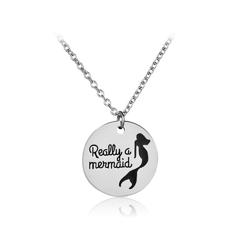 

1pcs European and American Fashion Metal Letters Mermaid Pendant Necklace Simple Beautiful Birthday Party Gift