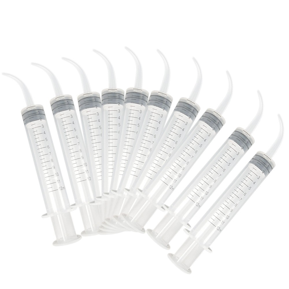 

10pcs Disposable Elbow Syringe Irrigation Syringe Curved Tip Dental Impression Syringes 12ml Conveyor