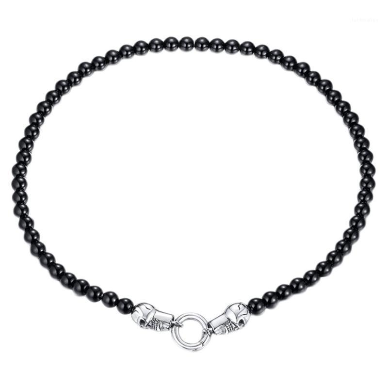 

1PC Stainless Steel Ghost Head Necklace Beaded Necklace for Man (Black)1